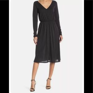 Abound V Neck Long Sleeve Midi A-Line Dress Black Size Large